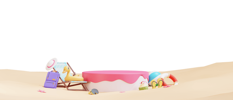 Summer beach banner template with 3d illustration png