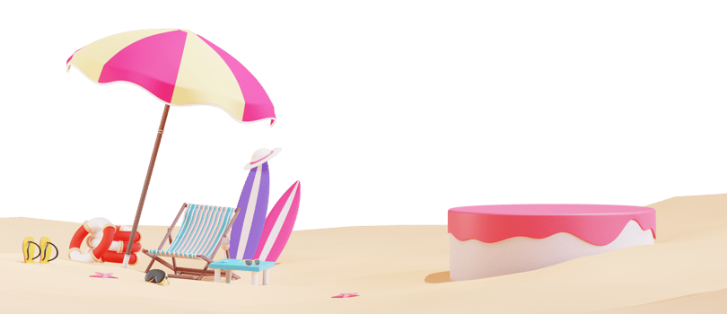 Summer beach banner template with 3d illustration png