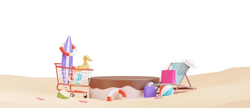 Summer beach banner template with 3d illustration png
