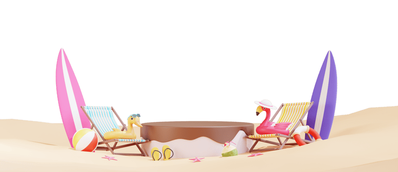 Summer beach banner template with 3d illustration png