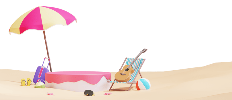 Summer beach banner template with 3d illustration png