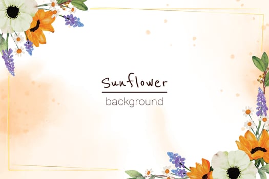 watercoolor yellow sunflower and white anemone flower bouquet banner background vector