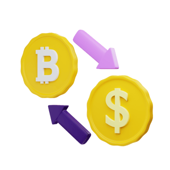 3d rendering conversion bitcoin to dollar illustration object with transparent background png