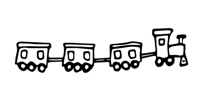 Hand drawn doodle toy steam locomotive. Vector children's train. Outline.