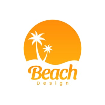 Island Logo Design with Coconut Trees and Sunset vector