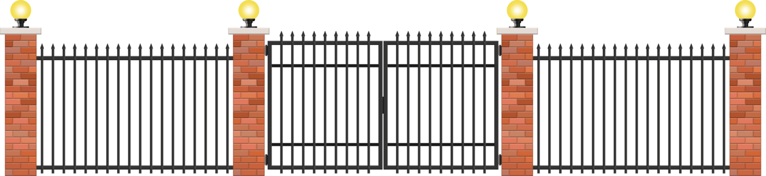 Realistic brick and steel fence png