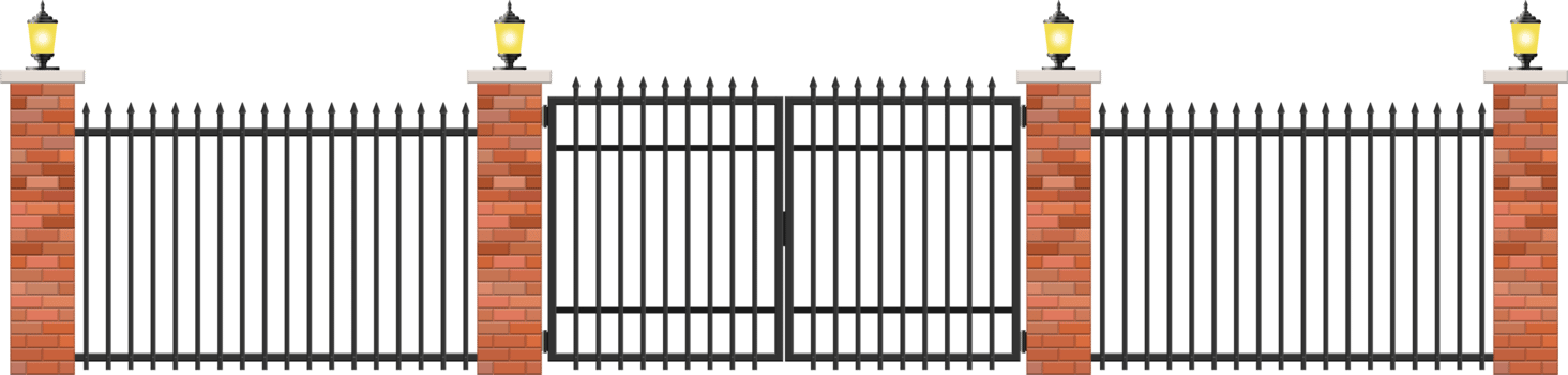 Realistic brick and steel fence png