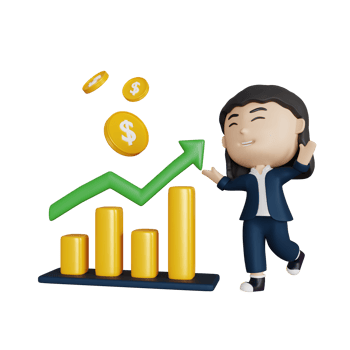 3d rendering cute businesswoman with graph grow up png