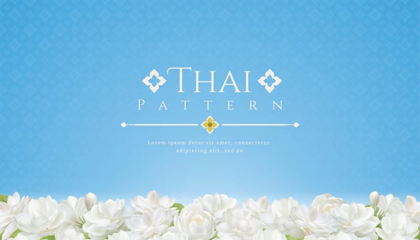 template background for Mothers day thailand and beautiful Jasmine flower with modern line Thai pattern traditional concept vector