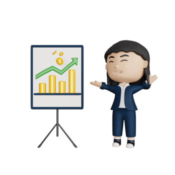 3d rendering cute businesswoman with presentation png