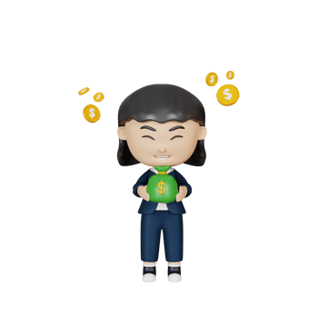 3d rendering cute businesswoman bring money bag png