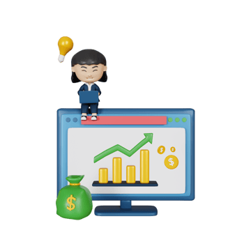 3d rendering cute businesswoman analytic data png