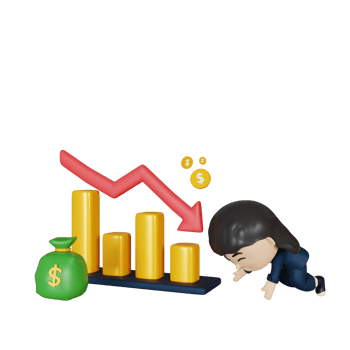 3d rendering cute businesswoman with graph down png