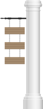 Wooden board hanging on vintage concrete pillar png