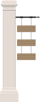 Wooden board hanging on vintage concrete pillar png