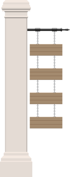 Wooden board hanging on vintage concrete pillar png