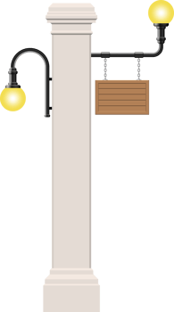 Wooden board hanging on vintage street lamp png