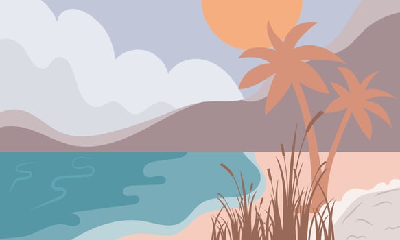 Natural scenery Beach flat pastel colors vector