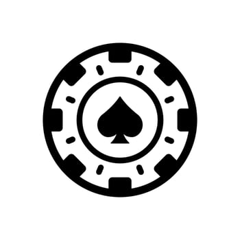 Poker Chip Glyph Icon. Chip Casino Roulette Vegas Black Silhouette Pictogram. Coin Lucky Play Risk Gambling Game Club Flat Symbol. Money Bet Circle Token. Isolated Vector Illustration.