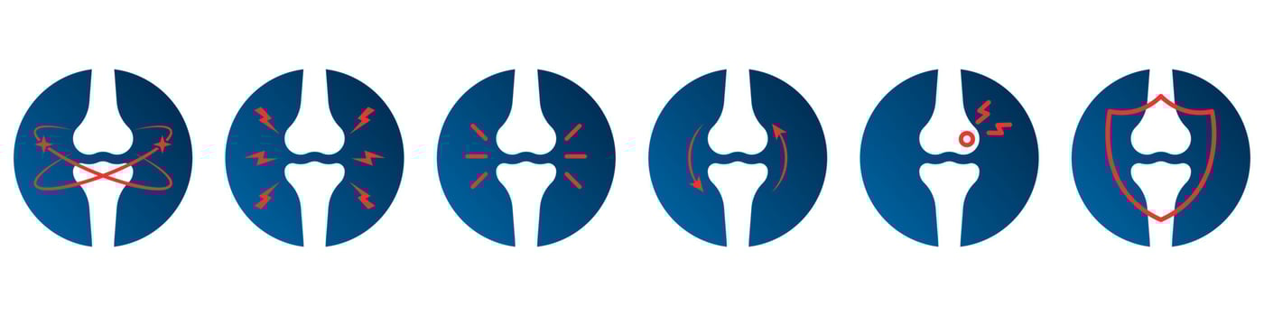 Bones Pain Icon Set. Rheumatology and Traumatology Concept. Ache of Knee, Hand, Leg Skeleton. Bones Joint Illness Icon. Arthritis, Osteoporosis, Bone Injury and Inflammation. Vector Illustration.