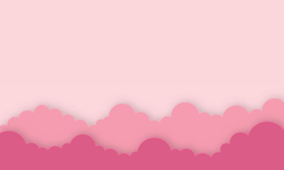 The lover sunrise paper art and craft style vector Pink Sky with Clouds. valentines Cartoon Background. Bright Illustration for Design.