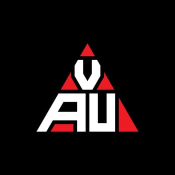 VAU triangle letter logo design with triangle shape. VAU triangle logo design monogram. VAU triangle vector logo template with red color. VAU triangular logo Simple, Elegant, and Luxurious Logo.
