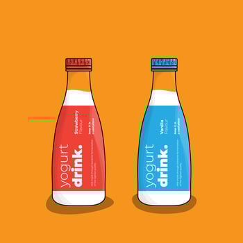 Milk glass bottle in red and blue template for product packaging design vector