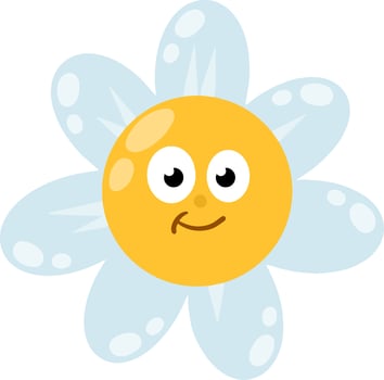Blue flower with cute face and yellow center. vector