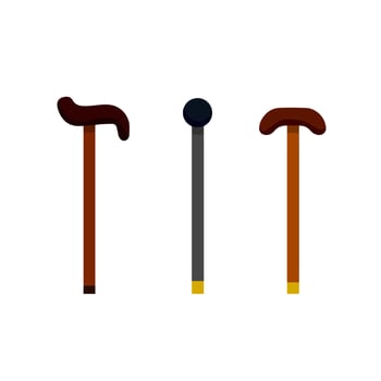 Walking Cane of senior. Wooden and metal stick. Cartoon flat illustration vector