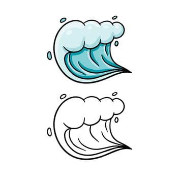 Wave. Sea water. Storm and the nature of the ocean. Cartoon and sketch illustration isolated on white. Blue Logo Splash and flow vector