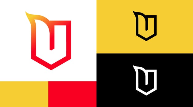 Yellow Flame in Monogram V Logo Design Concept vector