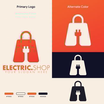 simple minimalist electric shopping bag logo design vector
