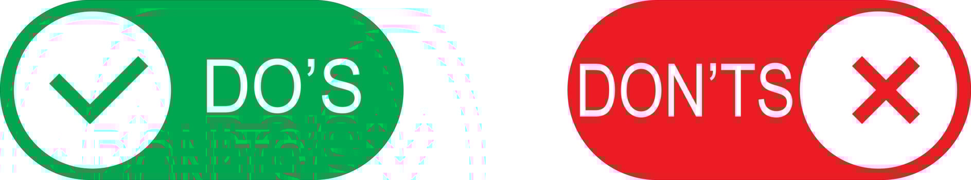 Do's and don'ts icon in flat style. Do and do not red and green icon. Good and bad icons positive and negative symbols. Green check mark and red cross icon vector