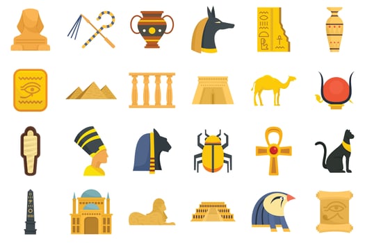Egypt icons set flat vector isolated