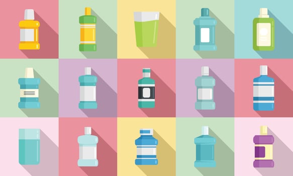 Mouthwash icons set flat vector. Health care vector