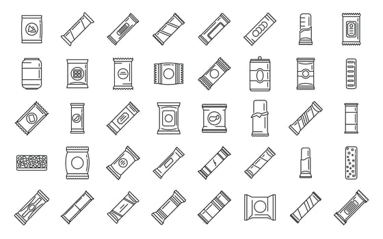 Snack bar icons set outline vector. Candy product vector