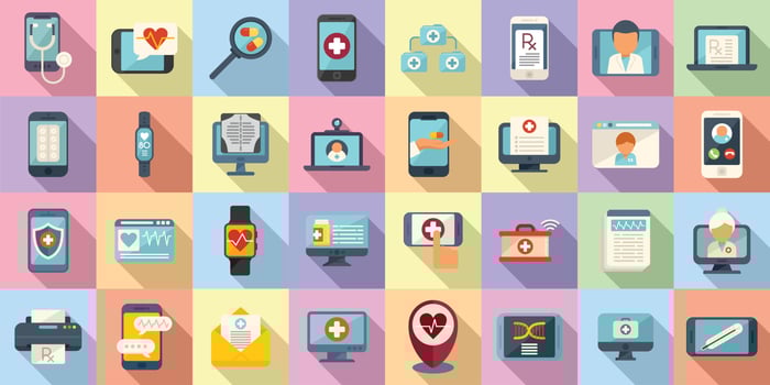 Telemedicine icons set flat vector. Remote doctor vector