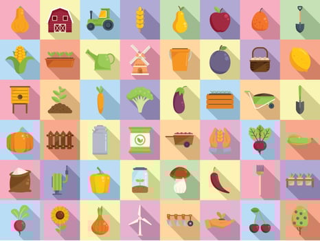Eco farming icons set flat vector. Agriculture farmer vector