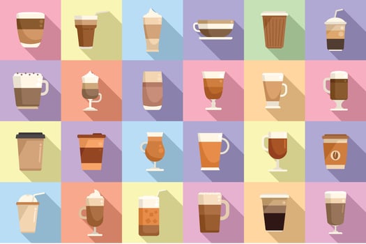 Latte icons set flat vector. Coffee drink vector
