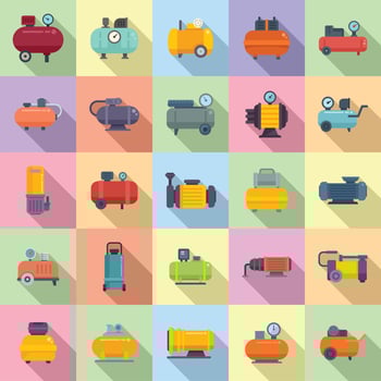 Compressor icons set flat vector. Air car vector