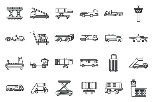 Airport ground support service icons set outline vector. Cargo aero vector