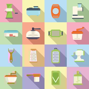 Vegetable cutter icons set flat vector. Chopper appliance vector