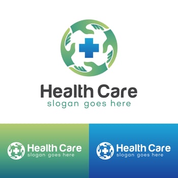 medical clinic with hand care nurse help support for health care logo design vector