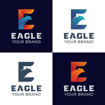 gradient logos of initial letter E with eagle symbol for delivery express logistics logo design vector