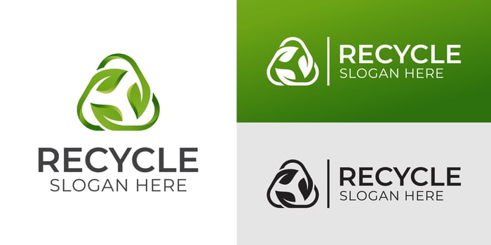 triangle recycle with green leaf, recycling ecology logo or icon design vector