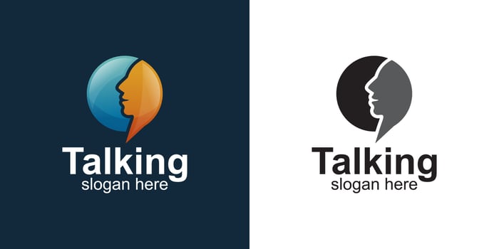 bubble chat talking symbol with face chat logo design vector