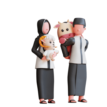 3d character muslim couple with eid al adha mascot png