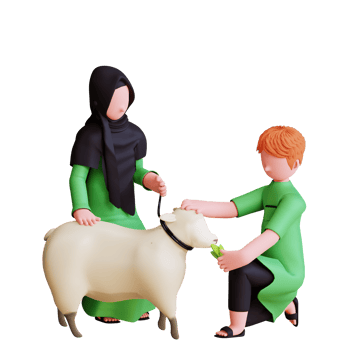 3d character muslim couple feeding shep to celebrate eid al adha mubarak png