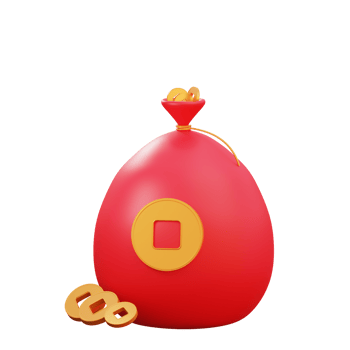 3d chinese new year object red bag and coin png