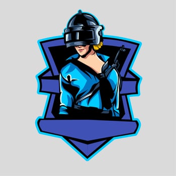 esport logo beautiful female character wearing a helmet, for squad games, teams and esports vector